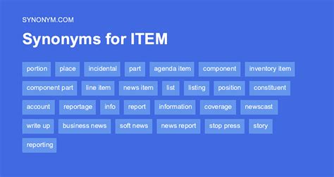 Related terms for items- synonyms, antonyms and sentences with. . Synonym for item